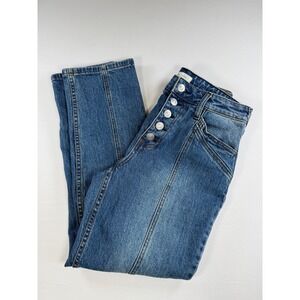 Cleo + Wolf High Rise Straight Leg Button Fly Seam Front Jeans Blue 27